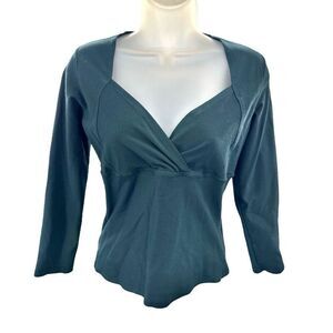 Tehen Par Pôle Black Deep V Long Sleeve Top Women’s L French Style Chic Dk Green